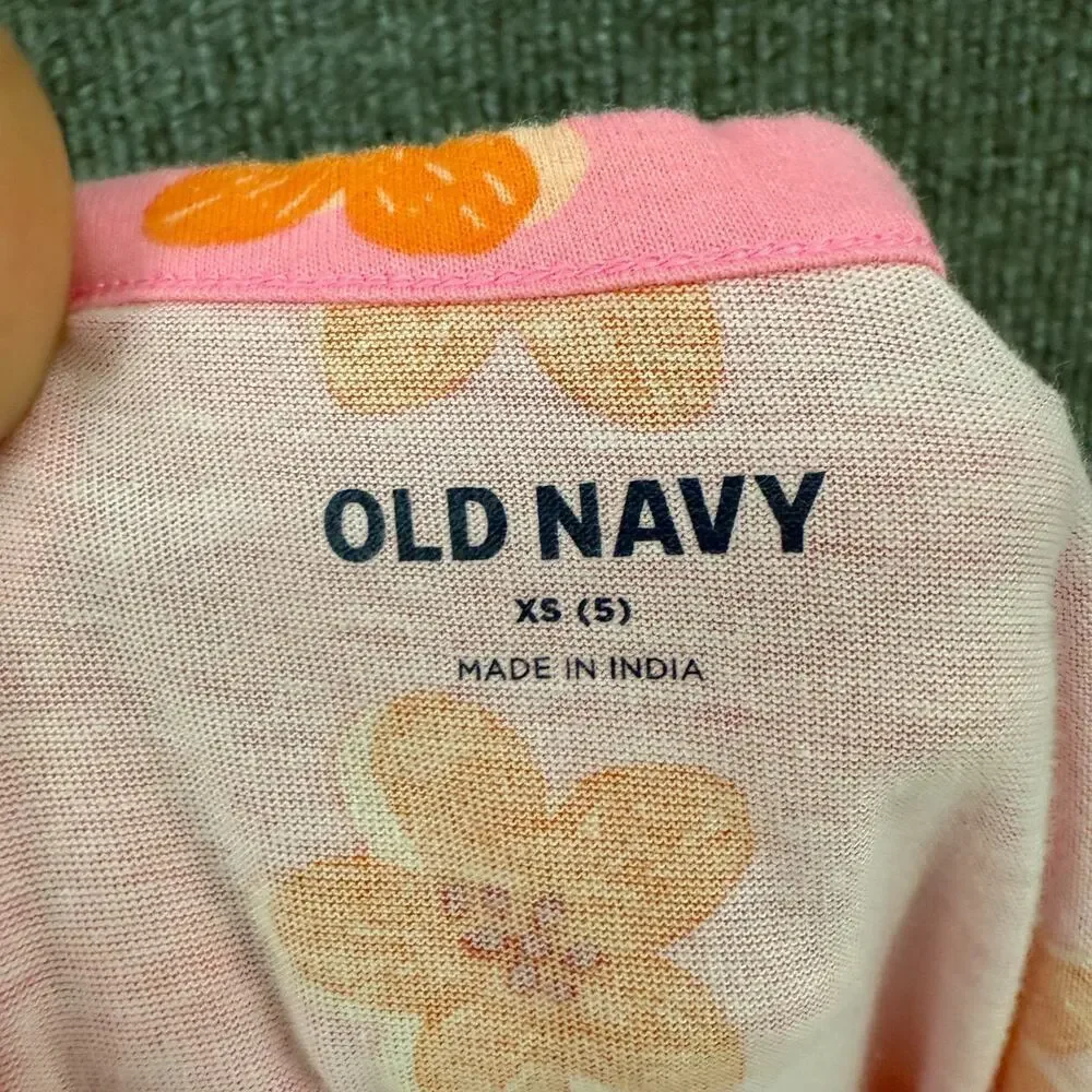 Old Navy Girls Floral Flutter Sleeve Dress Size XS 5 Pink Jersey Knit Pockets